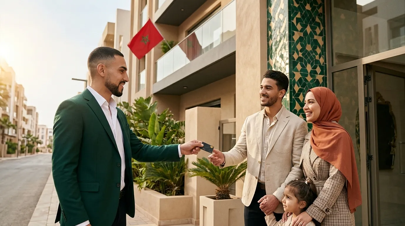 Remise des clés d'un appartement moderne à une famille